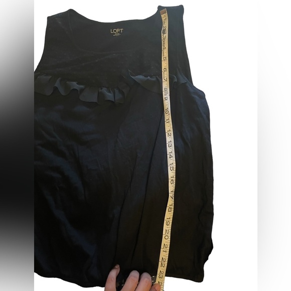 Black ruffle sheer neckline LOFT sleeveless blouse - Picture 3 of 5